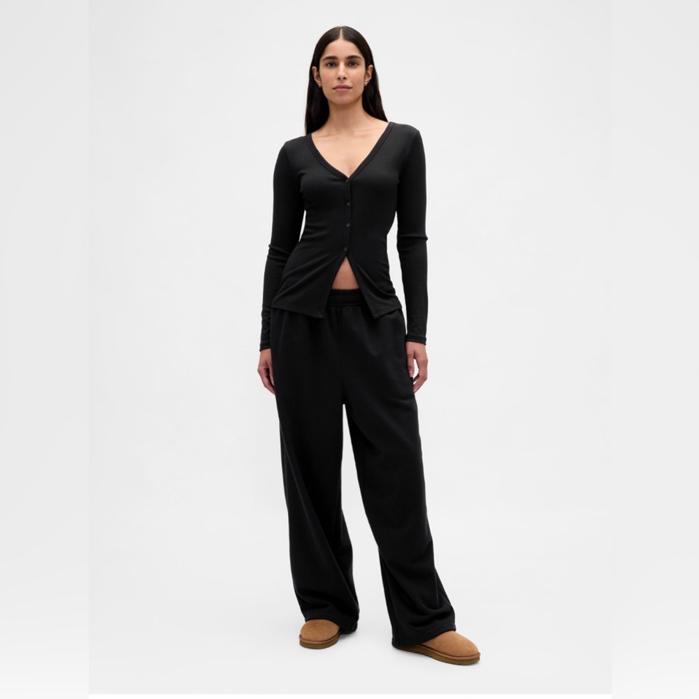 🆕 RESERVED EB GAP Women's Mini Rib PJ Cardigan True Black Medium 8-10 - Picture 2 of 13